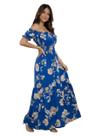 VESTIDO FEMININO LONGO CIGANINHA ESTAMPA FLORAL COM ELASTEX DE VISCOLINHO CorFLORAL Azul Turquesa