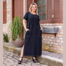 Vestido Feminino Longo Com Bolso Sobreposto Plus Size