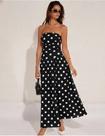 Vestido Feminino Longo Crepinho Estampado Bolinha Poa Soltinho Sem Alças