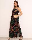 Vestido Feminino Longo Estampado Com Fendas Laterais Elegante Bolsos Frontais Viscose Pré Lavado Alta Qualidade Acintura