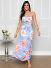 Vestido feminino longo estampado tamanho G tecido viscose cor azul bebe