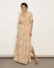 Vestido feminino longo estampado tamanho G tecido viscose cor bege