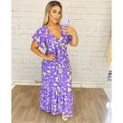 Vestido Feminino Longo Feminino Lilas Com Decote