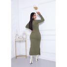 Vestido Feminino Longo Gola alta Canelado ribana com Fenda Lateral e Manga Longa Elegância