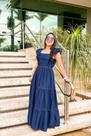 Vestido feminino longo jeans cor azul escuro tam 40 ao 52