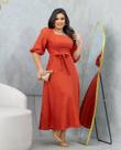 Vestido Feminino Longo Manga 3/4 Bufante Duna Linho