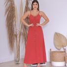 Vestido Feminino Longo / Midi de Alcinha com Botões com Bojo e Ferro Tendência Casual