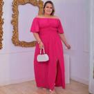 Vestido Feminino Longo Plus Size Viscolinho Festa Passeio Casamento Madrinha Com Lastex E Fenda