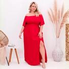 Vestido Feminino Longo Plus Size Viscolinho Festa Passeio Casamento Madrinha Com Lastex E Fenda