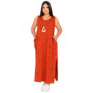 Vestido Feminino Longo Regata Com Bolso Plus Size Moda Despojada Mullet tendencia Fenda Lateral