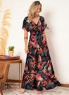 Vestido Feminino Longo Tropical Com Amarrações Decote V Vestido Feminino Longo Tropical Com Amarrações Decote V
