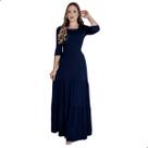 Vestido Feminino Longo Tubinho Mangas 3/4 Moda Evangélica
