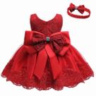 Vestido feminino LZH de renda vermelha com laço de 3 a 6 meses