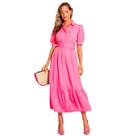 Vestido feminino manga curta midi com cinto e saia evase em crepe elegante com forro Vestido feminino manga curta midi com cinto e saia evase em crepe elegante com forro