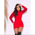 Vestido Feminino Manga Longa Canelado Justo Curto Tubinho Moda Inverno Elegante Modelador