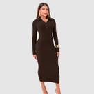 Vestido Feminino Manga Longo Detalhe Gola Polo Com Botões