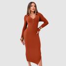 Vestido Feminino Manga Longo Detalhe Gola Polo Com Botões