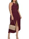 Vestido feminino Max2co, tamanho grande, gola alta, Bodycon, cor de vinho