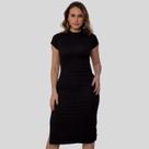 Vestido Feminino Midi Canelado Casual Básico Modelador Com Manga Curta