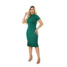 Vestido Feminino Midi Canelado com Manga Curta Gola Alta e Babado Elegante Confortável Perfeito para o Dia a Dia Eventos Especiais Moda Sofisticada