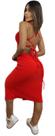Vestido Feminino Midi com Fenda Amarração Cruzada nas Costas Alcinha Tendência Vestido Feminino Midi com Fenda Amarração Cruzada nas Costas Alcinha Tendência
