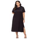 Vestido Feminino Midi Elegante Brilho Com Fendas Plus Size