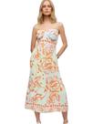 Vestido feminino midi estampado floral frescor tropical elegante alça fina boho com bojo