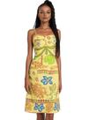 Vestido feminino midi estampado jardim de verão floral frutas plantas tropical alça fina boho