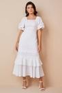 Vestido feminino Mídi Evasê Com Laise Branco
