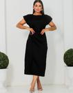Vestido Feminino Midi Fivela Acinturado Alfaiataria Elegante