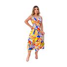 Vestido Feminino Midi Fluido com Babado Floral Alcinha Estampado Casual para Festa Moda Versátil Elegante