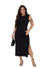 Vestido Feminino Midi Longo Regata Com Bolso Viscolycra