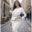 Vestido Feminino Midi Manga Longa Tubinho Justo Moda Evangélica Elegante Cor:BrancoTamanho:P(38)