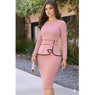Vestido Feminino Midi Manga Longa Tubinho Justo Moda Evangélica Elegante Cor:Rosa BebêTamanho:P(38)