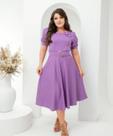 Vestido Feminino Mídi Manga Princesa Plissada com Cinto e Detalhe flor