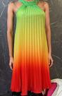 Vestido Feminino Midi Plissado Degradê Gola Halter Sem Bojo Moda Chic