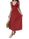 Vestido feminino Milumia de bolinhas com acabamento em renda, decote em V profundo, vermelho