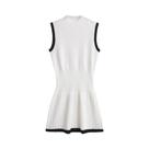 Vestido Feminino Mini, Sem Mangas, Gola Alta - Estilo Retalhos e Malha