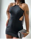 Vestido feminino na cor preto com short por baixo aberto nas costas com amarração TAM M