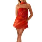 Vestido feminino Naileksi, sem alças, estampa floral, mini, com lenço vermelho