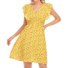 Vestido feminino novo verão casual com decote em V multicolorido com estampa de chiffon sem mangas