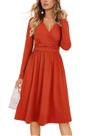 Vestido feminino OUGES, de outono, decote em V, casual, para trabalho, com bolsos