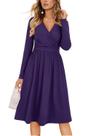 Vestido feminino OUGES, de outono, manga comprida, decote em V, roxo escuro