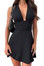 Vestido feminino OWIN Halter Mini Boho sem encosto A Line preto GG
