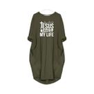 Vestido Feminino plus Size Casual De Verão Com Estampa JESUS SAVED MYLIFE, Manga Comprida, Gola