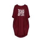 Vestido Feminino plus Size Casual De Verão Com Estampa JESUS SAVED MYLIFE, Manga Comprida, Gola Vestido Feminino plus Size Casual De Verão Com Estampa JESUS SAVED MYLIFE, Manga Comprida, Gola