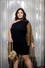 Vestido Feminino Plus Size Coleção Premium com Manga em paetê