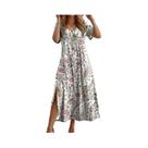 Vestido Feminino plus Size De Verão Com Decote V E Estampa De Borboletas, Manga Curta E Bainha