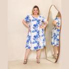 Vestido Feminino Plus Size Estampado Com Decote Nas Costas