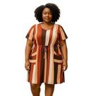 Vestido Feminino Plus Size Listrado com Bolsos Tons Terrosos - Portal Modas